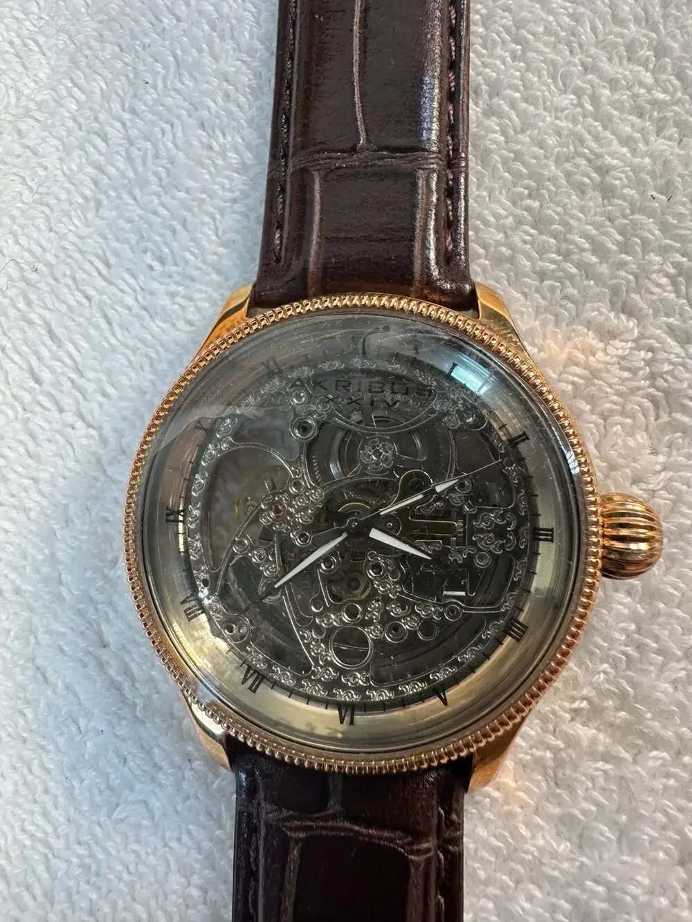Akribos XXIV AK455RG Rose Gold Skeleton Automatic Leather Men's Watch